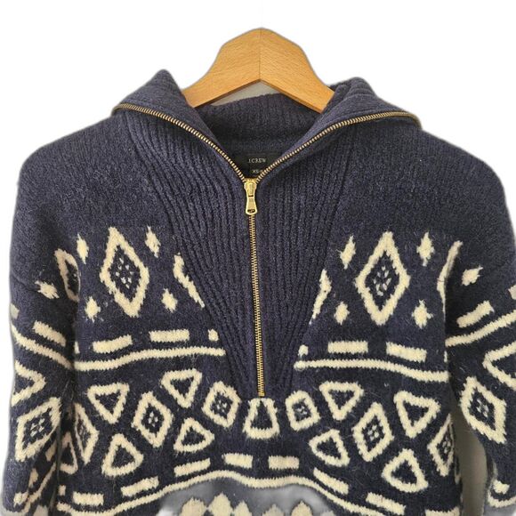 J.Crew Alpaca Wool Half-Zip Sweater | Navy Geometric Knit Après Ski Resort XS-S - Picture 6 of 10